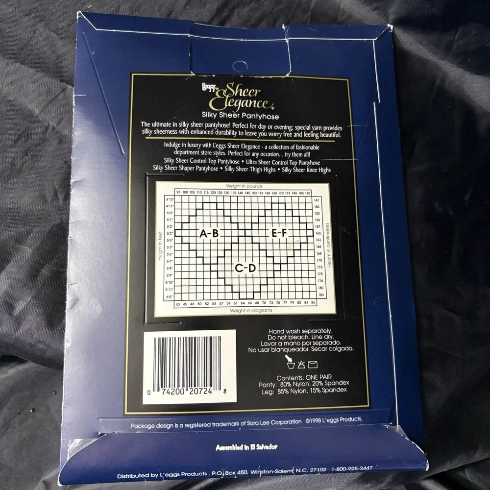 NEW Vintage Leggs Sheer Elegance Black Shadow Silky Sheer Toe Pantyhose Size‎ CD